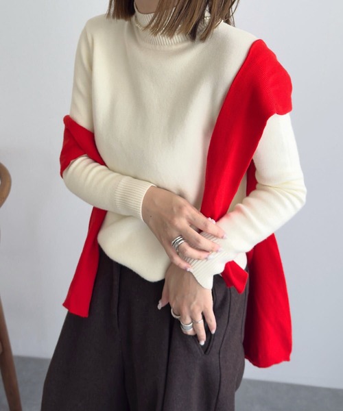 KOBE LETTUCE（コウベレタス）の「[ 裏起毛 ] 選べる2タイプ裏シャギー暖かニットトップス（ニット/セーター・レディース・ベージュ/ネイビー/ブラック系/ピンク/ベージュ系/ピンク系/ブラック/ホワイト系/オフホワイト/グレー/グレー系/ネイビー系・M/M1）」の13枚目の写真