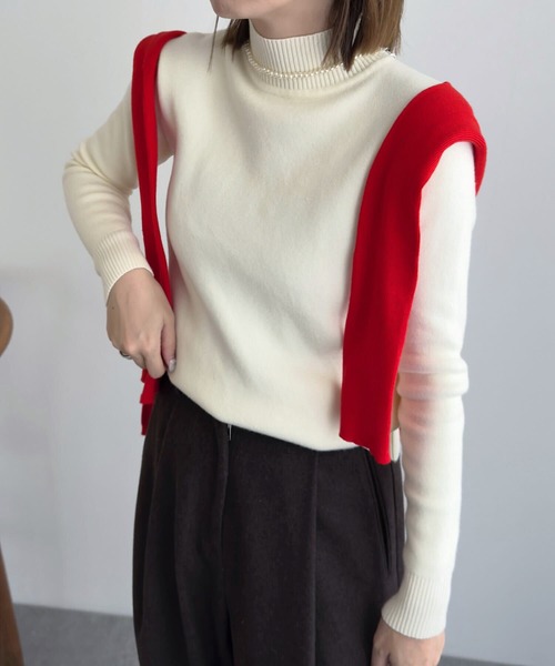 KOBE LETTUCE（コウベレタス）の「[ 裏起毛 ] 選べる2タイプ裏シャギー暖かニットトップス（ニット/セーター・レディース・ベージュ/ネイビー/ブラック系/ピンク/ベージュ系/ピンク系/ブラック/ホワイト系/オフホワイト/グレー/グレー系/ネイビー系・M/M1）」の14枚目の写真