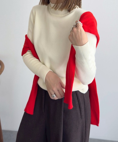 KOBE LETTUCE（コウベレタス）の「[ 裏起毛 ] 選べる2タイプ裏シャギー暖かニットトップス（ニット/セーター・レディース・ベージュ/ネイビー/ブラック系/ピンク/ベージュ系/ピンク系/ブラック/ホワイト系/オフホワイト/グレー/グレー系/ネイビー系・M/M1）」の15枚目の写真