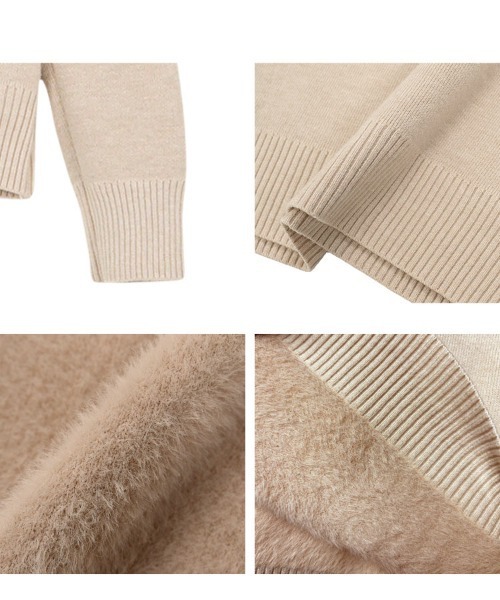 KOBE LETTUCE（コウベレタス）の「[ 裏起毛 ] 選べる2タイプ裏シャギー暖かニットトップス（ニット/セーター・レディース・ベージュ/ネイビー/ブラック系/ピンク/ベージュ系/ピンク系/ブラック/ホワイト系/オフホワイト/グレー/グレー系/ネイビー系・M/M1）」の19枚目の写真