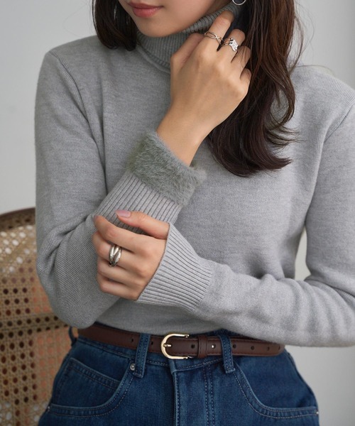 KOBE LETTUCE（コウベレタス）の「[ 裏起毛 ] 選べる2タイプ裏シャギー暖かニットトップス（ニット/セーター・レディース・ベージュ/ネイビー/ブラック系/ピンク/ベージュ系/ピンク系/ブラック/ホワイト系/オフホワイト/グレー/グレー系/ネイビー系・M/M1）」の20枚目の写真