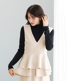 【 リラクシーに映える 】 ハイストレッチライトポンチ・バックレースアップペプラムブラウス