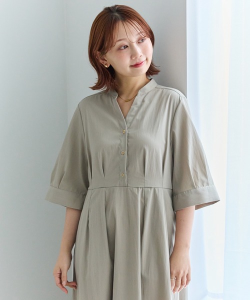 LAVEANGE（ラビアンジェ）の「【好機能シリーズ】UVカット・接触冷感・速乾｜ウエストタックワンピース｜夏を快適に！/1枚で完結する美シルエット/キーネックワンピース/体型カバー/細見え（ワンピース・レディース・ネイビー/ブラック/ベージュ・4L/3L/LL/M/5L）」の13枚目の写真