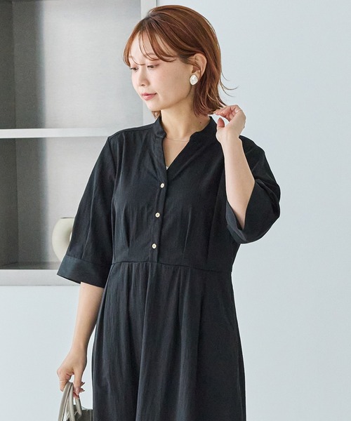 LAVEANGE（ラビアンジェ）の「【好機能シリーズ】UVカット・接触冷感・速乾｜ウエストタックワンピース｜夏を快適に！/1枚で完結する美シルエット/キーネックワンピース/体型カバー/細見え（ワンピース・レディース・ネイビー/ブラック/ベージュ・4L/3L/LL/M/5L）」の5枚目の写真