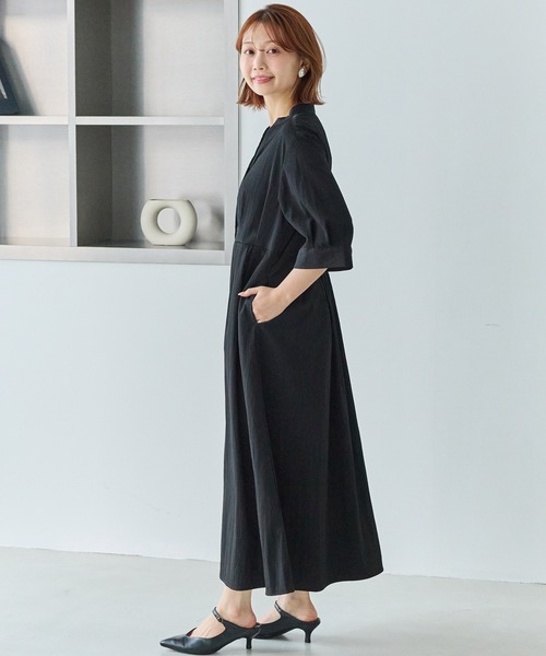 LAVEANGE（ラビアンジェ）の「【好機能シリーズ】UVカット・接触冷感・速乾｜ウエストタックワンピース｜夏を快適に！/1枚で完結する美シルエット/キーネックワンピース/体型カバー/細見え（ワンピース・レディース・ネイビー/ブラック/ベージュ・4L/3L/LL/M/5L）」の8枚目の写真