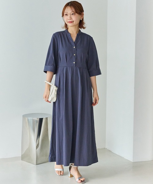 LAVEANGE（ラビアンジェ）の「【好機能シリーズ】UVカット・接触冷感・速乾｜ウエストタックワンピース｜夏を快適に！/1枚で完結する美シルエット/キーネックワンピース/体型カバー/細見え（ワンピース・レディース・ネイビー/ブラック/ベージュ・4L/3L/LL/M/5L）」の19枚目の写真