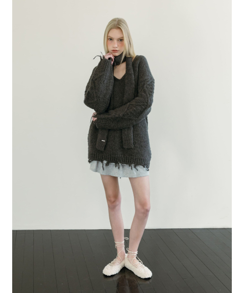MOIFAIRE（モイフェア）の「DAMAGE CABLE KNIT / CHARCOAL（ニット/セーター・レディース・チャコール・FREE）」の4枚目の写真