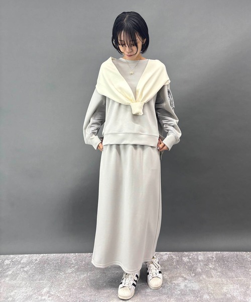 NICOLE white（ニコルホワイト）の「【セットアイテム】プルオーバー×タイトスカート（ワンピース・レディース・グリーン/ライトグレー/チャコールグレー/ブラック・FREE）」の15枚目の写真