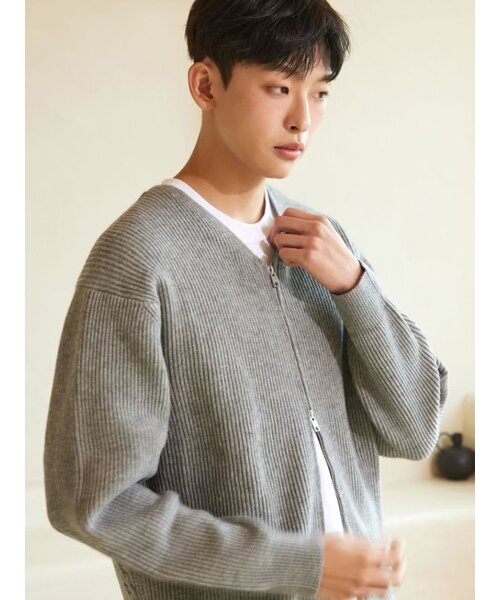 AYIHOLIC CASHMERE（アイホリックカシミア）の「ダブルジップ ゴルジ ワイカーディガン メランジグレー #3COLOR（カーディガン/ボレロ・レディース・その他・M/L）」の4枚目の写真
