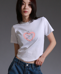 ウィメンズエンジェルリベットラウンドカット半袖Tシャツ_ホワイト