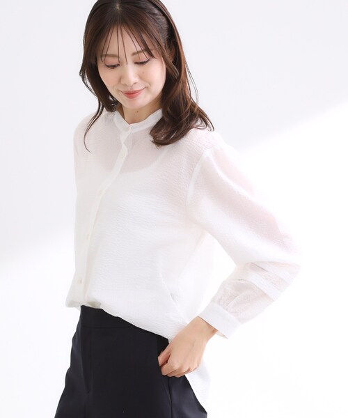 Reflect(リフレクト)の「【ゆったり着られる◎】バンドカラーシャツブラウス(シャツ/ブラウス・レディース・ネイビー/ホワイト/サックスブルー・11/09/07)」の15枚目の写真