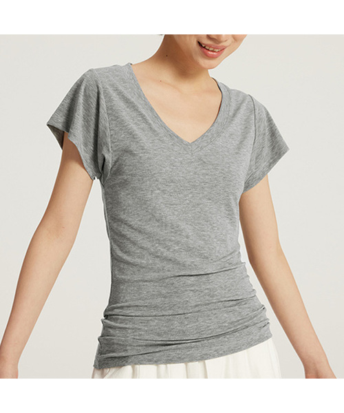 BUTTON SEOUL（ボタンソウル）の「[ウィメンズ] ライオセル VネックドレープTシャツ (3 COLORS)（Tシャツ/カットソー・レディース・ミックスグレー/ブラック/ホワイト・SMALL/MEDIUM/LARGE）」の3枚目の写真