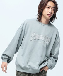 THRASHER (スラッシャー) ダメージ デニムロゴ スウェット トレーナー ピグメント加工 裏毛 トレーナー