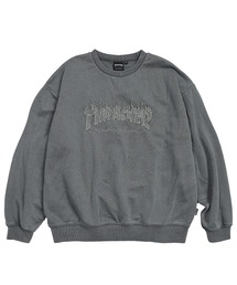 THRASHER (スラッシャー) ダメージ デニムロゴ スウェット トレーナー ピグメント加工 裏毛 トレーナー