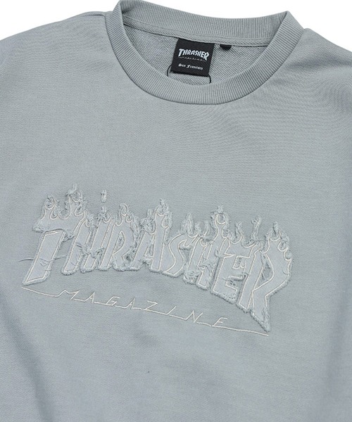 THRASHER（スラッシャー）の「THRASHER (スラッシャー) ダメージ デニムロゴ スウェット トレーナー ピグメント加工 裏毛 トレーナー（スウェット・メンズ・グレー/ピンク/ダークグレー・M/L/LL）」の6枚目の写真