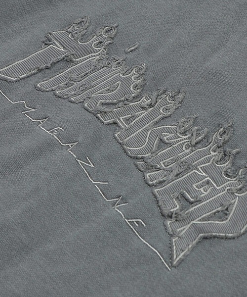 THRASHER（スラッシャー）の「THRASHER (スラッシャー) ダメージ デニムロゴ スウェット トレーナー ピグメント加工 裏毛 トレーナー（スウェット・メンズ・グレー/ピンク/ダークグレー・M/L/LL）」の8枚目の写真