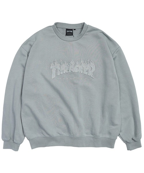 THRASHER（スラッシャー）の「THRASHER (スラッシャー) ダメージ デニムロゴ スウェット トレーナー ピグメント加工 裏毛 トレーナー（スウェット・メンズ・グレー/ピンク/ダークグレー・M/L/LL）」の10枚目の写真