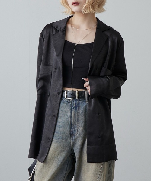 Lui's（ルイス）の「サテンジャケットライクシャツ（テーラードジャケット・レディース・ブラック/アイボリー/ネイビー・FREE）」の6枚目の写真