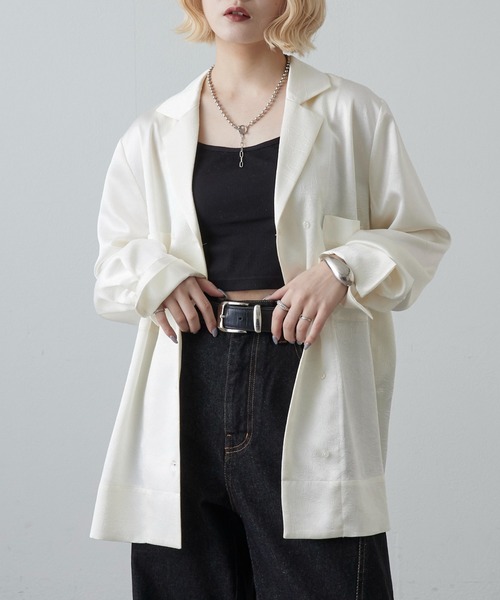 Lui's（ルイス）の「サテンジャケットライクシャツ（テーラードジャケット・レディース・ブラック/アイボリー/ネイビー・FREE）」の10枚目の写真