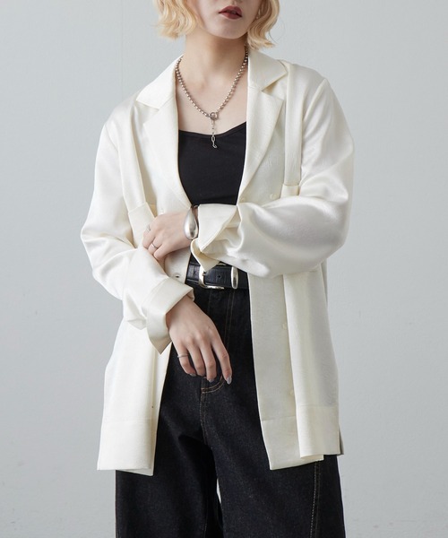 Lui's（ルイス）の「サテンジャケットライクシャツ（テーラードジャケット・レディース・ブラック/アイボリー/ネイビー・FREE）」の11枚目の写真