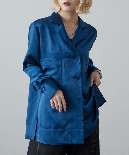 Lui's（ルイス）の「サテンジャケットライクシャツ（テーラードジャケット・レディース・ブラック/アイボリー/ネイビー・FREE）」の20枚目の写真