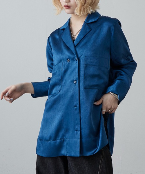 Lui's（ルイス）の「サテンジャケットライクシャツ（テーラードジャケット・レディース・ブラック/アイボリー/ネイビー・FREE）」の21枚目の写真