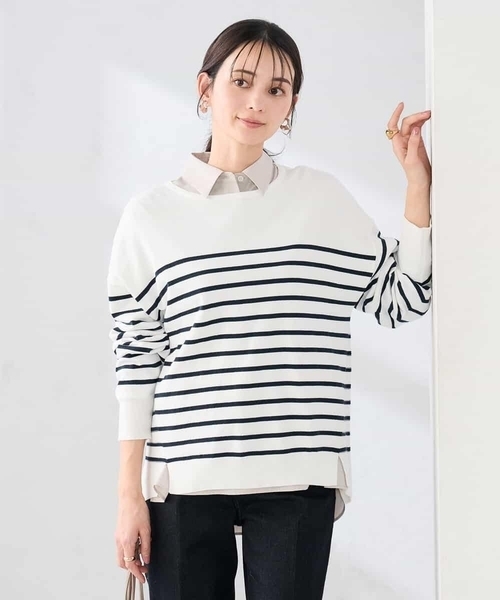 a.v.v(アーヴェヴェ)の「イレヘムガーターチュニックニット(ニット/セーター・レディース・アイボリー/オレンジ/ネイビー・38/40)」の2枚目の写真