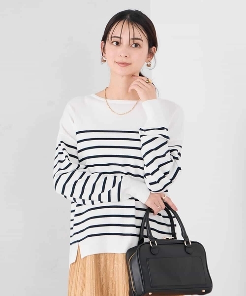 a.v.v(アーヴェヴェ)の「イレヘムガーターチュニックニット(ニット/セーター・レディース・アイボリー/オレンジ/ネイビー・38/40)」の22枚目の写真