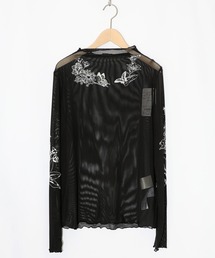 ScoLar | 161607：アンティーク風花蝶プリント ソフトチュールインナー(Tシャツ/カットソー)