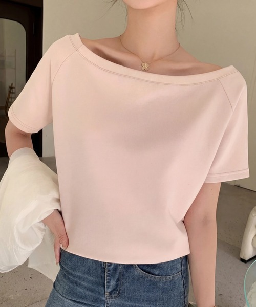 yuue' ( wear )（ユーイ）の「オフショルポンチ半袖トップス（Tシャツ/カットソー・レディース・グレー/ブラック/ホワイト/ピンク・M/L）」の4枚目の写真