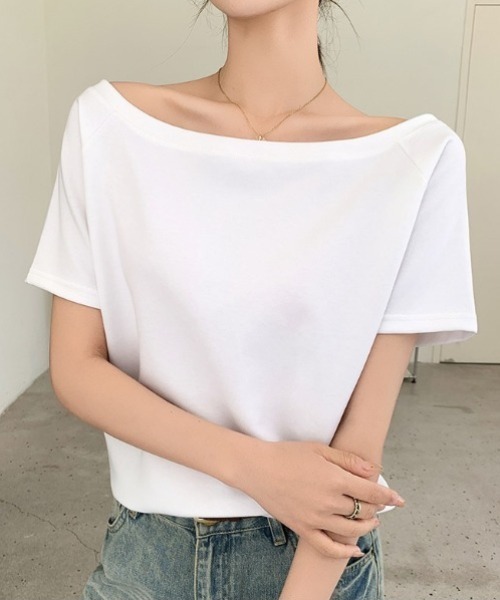 yuue' ( wear )（ユーイ）の「オフショルポンチ半袖トップス（Tシャツ/カットソー・レディース・グレー/ブラック/ホワイト/ピンク・M/L）」の5枚目の写真