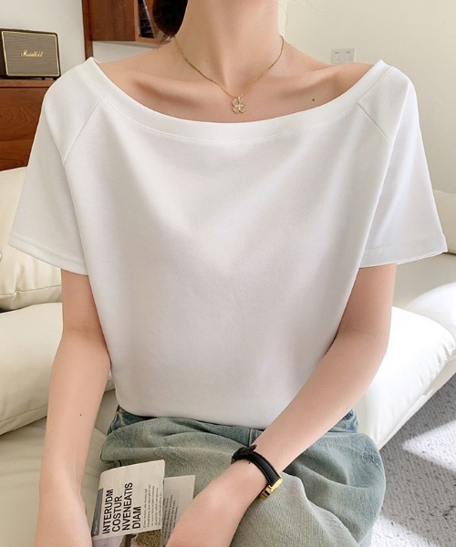 yuue' ( wear )（ユーイ）の「オフショルポンチ半袖トップス（Tシャツ/カットソー・レディース・グレー/ブラック/ホワイト/ピンク・M/L）」の10枚目の写真