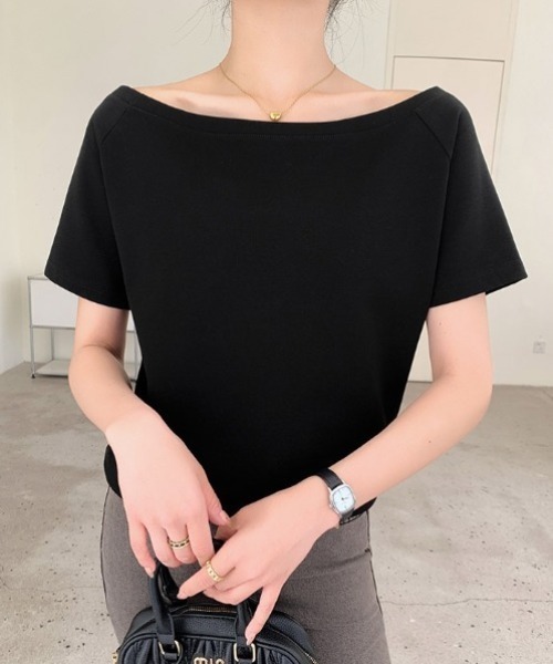 yuue' ( wear )（ユーイ）の「オフショルポンチ半袖トップス（Tシャツ/カットソー・レディース・グレー/ブラック/ホワイト/ピンク・M/L）」の13枚目の写真