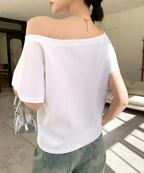 yuue' ( wear )（ユーイ）の「オフショルポンチ半袖トップス（Tシャツ/カットソー・レディース・グレー/ブラック/ホワイト/ピンク・M/L）」の8枚目の写真