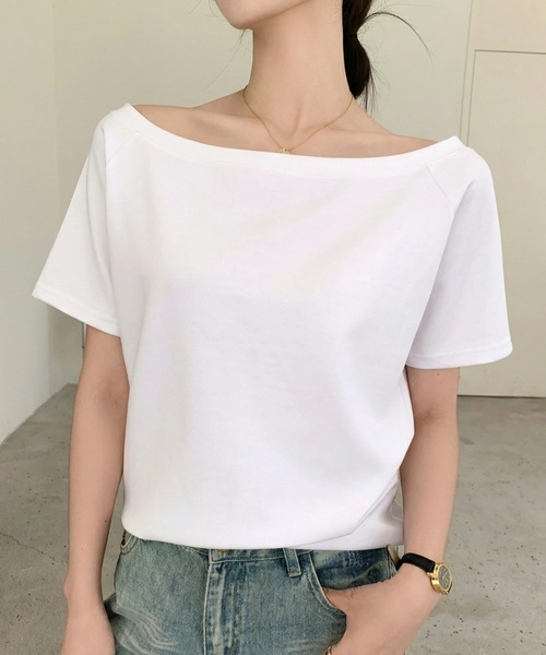 yuue' ( wear )（ユーイ）の「オフショルポンチ半袖トップス（Tシャツ/カットソー・レディース・グレー/ブラック/ホワイト/ピンク・M/L）」の6枚目の写真