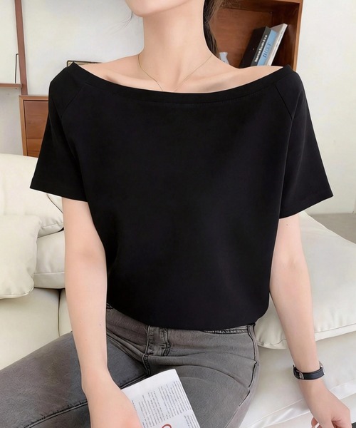 yuue' ( wear )（ユーイ）の「オフショルポンチ半袖トップス（Tシャツ/カットソー・レディース・グレー/ブラック/ホワイト/ピンク・M/L）」の14枚目の写真