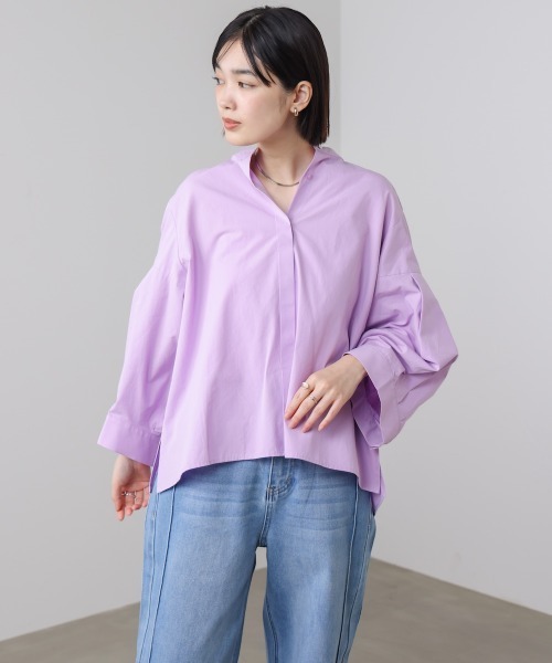 Bou Jeloud(ブージュルード)の「イレギュラータックボリュームシャツ(シャツ/ブラウス・レディース・A/オフホワイト/ラベンダー・38)」の17枚目の写真
