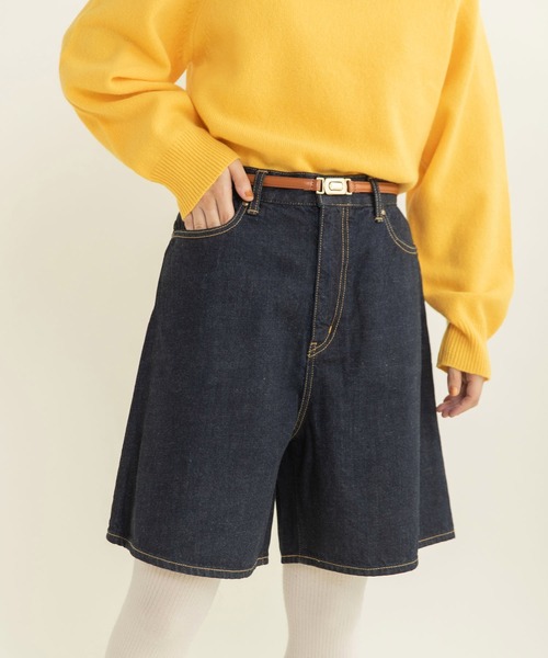 My Fav. CHILD WOMAN(マイファブチャイルドウーマン)の「11.36OZムラ糸デニム ショートパンツ(デニムパンツ・レディース・ネイビー・36/38)」の1枚目の写真