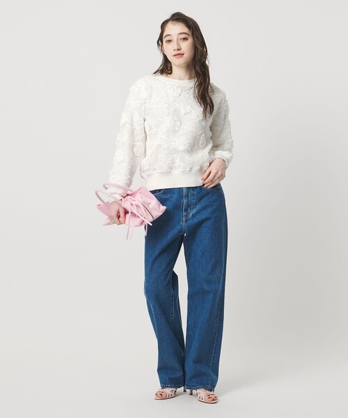 UNITED ARROWS（ユナイテッドアローズ）の「エンブロイダリーフラワー メッシュ ニット（ニット/セーター・レディース・ブラック/オフホワイト・FREE）」の6枚目の写真