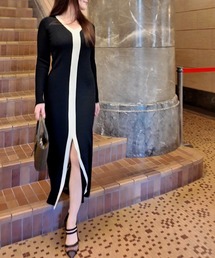 コントラストライン ロングニットワンピース