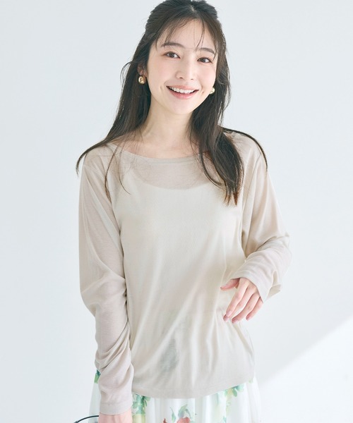 coca(coca)(コカ)の「ワンショルダーシアー長袖Tシャツ(Tシャツ/カットソー・レディース・ライトグレー/ライトベージュ・S/M/L)」の1枚目の写真