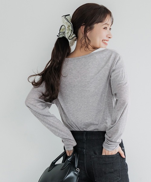 coca(coca)(コカ)の「ワンショルダーシアー長袖Tシャツ(Tシャツ/カットソー・レディース・ライトグレー/ライトベージュ・S/M/L)」の13枚目の写真