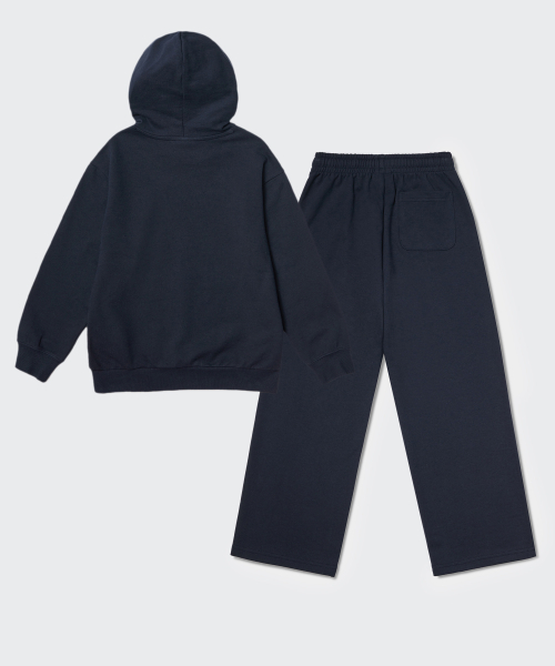 MUSINSA STANDARD KIDS（ムシンサスタンダードキッズ）の「オーバーサイズフードパーカースウェットシャツ＆ラウンジスウェットパンツセットアップ[ネイビー]（セットアップ・レディース・その他・130/140/120/110/100）」の2枚目の写真