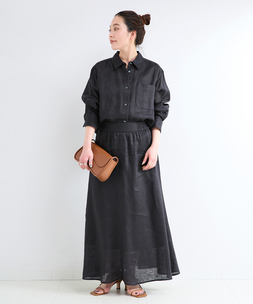 B.C STOCK(ベーセーストック)の「《S/Mサイズ展開》手洗い可 / フレンチリネンギャザースカート(スカート・レディース・ブラック/ブラウン/サックスブルー・SMALL/MEDIUM)」の4枚目の写真
