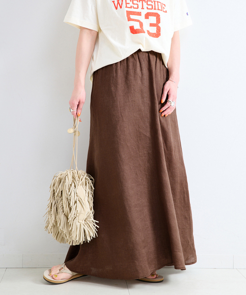 B.C STOCK(ベーセーストック)の「《S/Mサイズ展開》手洗い可 / フレンチリネンギャザースカート(スカート・レディース・ブラック/ブラウン/サックスブルー・SMALL/MEDIUM)」の14枚目の写真