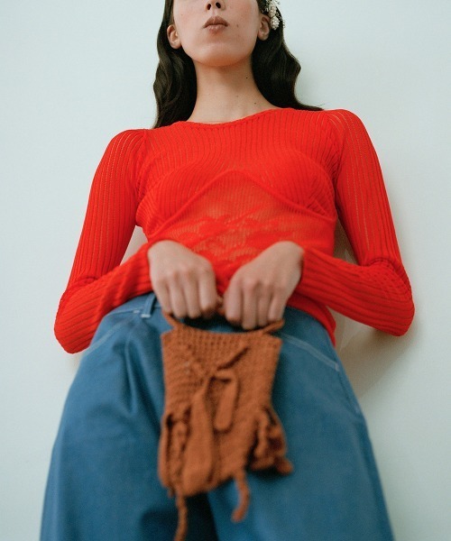 leinwande（ラインヴァンド）の「【leinwande】26SS新作 Wattle Crochet Bag（ハンドバッグ・レディース・オレンジ/ホワイト/ブラック・ONE SIZE）」の6枚目の写真