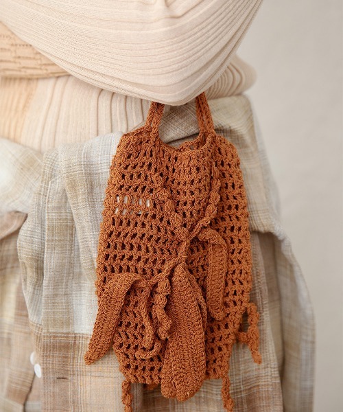 leinwande（ラインヴァンド）の「【leinwande】26SS新作 Wattle Crochet Bag（ハンドバッグ・レディース・オレンジ/ホワイト/ブラック・ONE SIZE）」の8枚目の写真