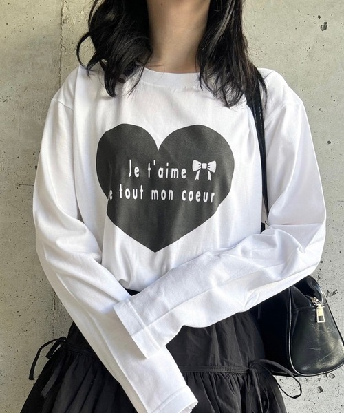 etta(エタ)の「ハートリボンロンT/長袖Tシャツ(Tシャツ/カットソー・レディース・ホワイト・MEDIUM/LARGE)」の1枚目の写真