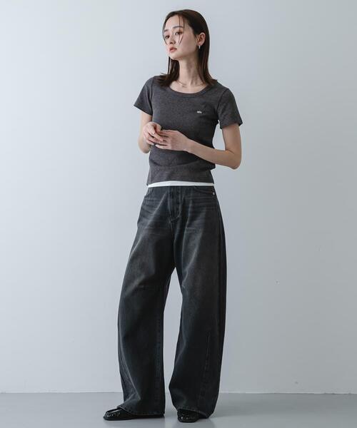 SENSE OF PLACE by URBAN RESEARCH（センスオブプレイスバイアーバンリサーチ）の「ラウンドネックリブTシャツ(半袖)（Tシャツ/カットソー・レディース・ホワイト系その他/オフホワイト/チャコールグレー/ブラック/イエロー・ONE）」の11枚目の写真