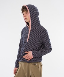 【 3color / 3size 】DRAW CODE BORDER HENRY HOODIE / ドローコードボーダーヘンリーフーディ